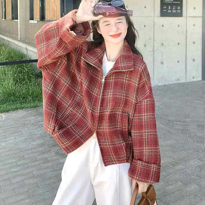 ブロックチェックショートコート