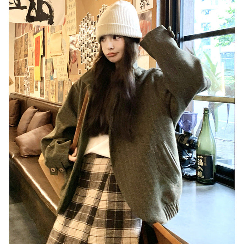 ダブルカフススタンドカラーウールジャケット