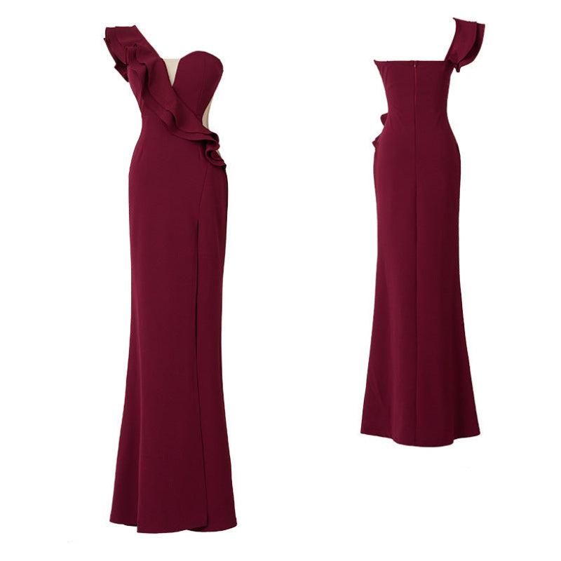 フリルワンショルダーマーメイドドレス(2colors)