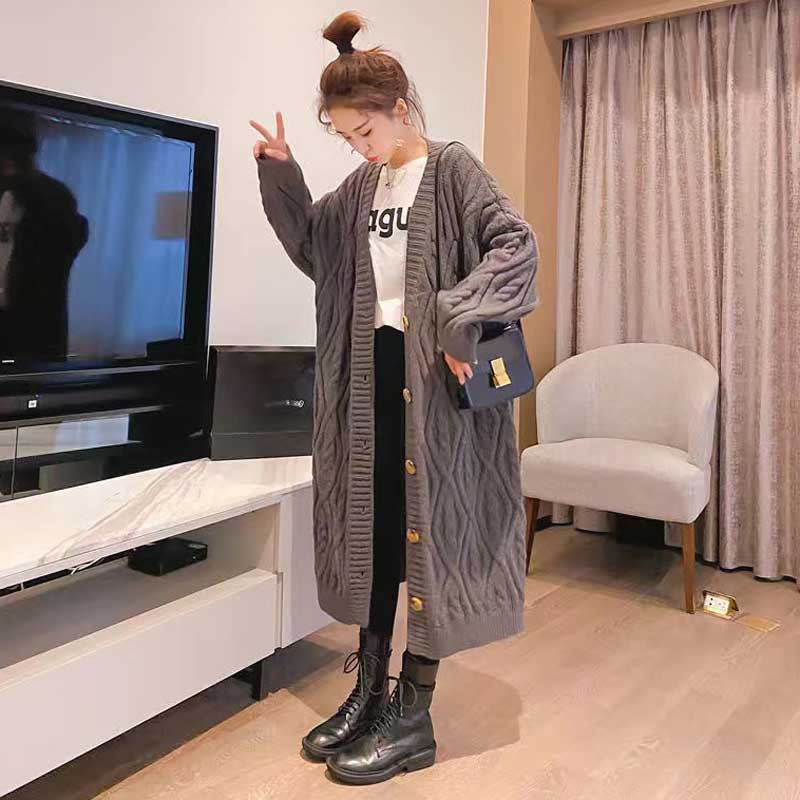 ケーブル編みロングニットカーディガン(4colors)