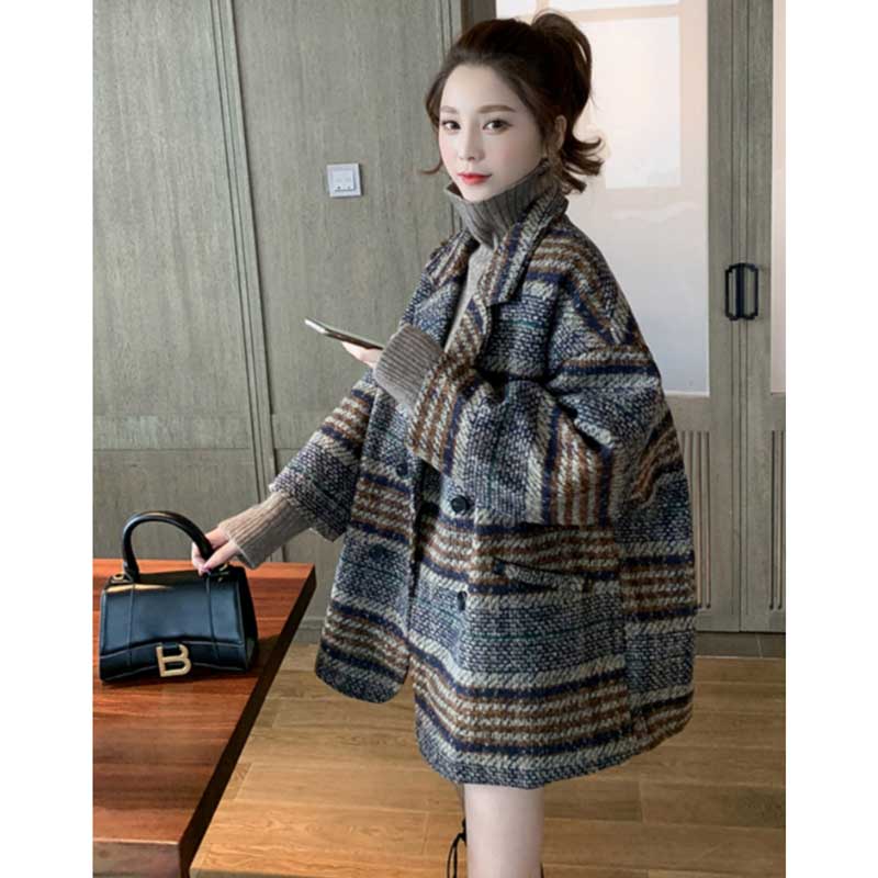 ダブルブレストチェック柄コート(2colors)