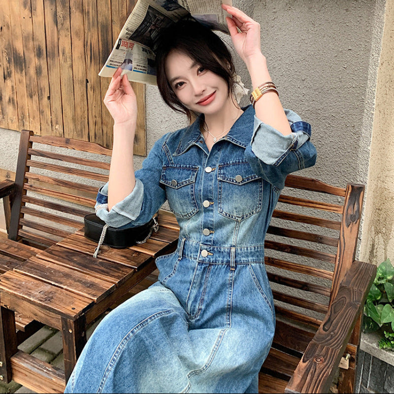 ウォッシュデニムロングワンピース