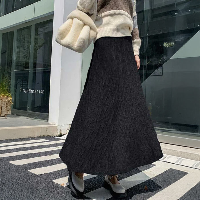 ジオメトリック柄フレアニットスカート(4colors)