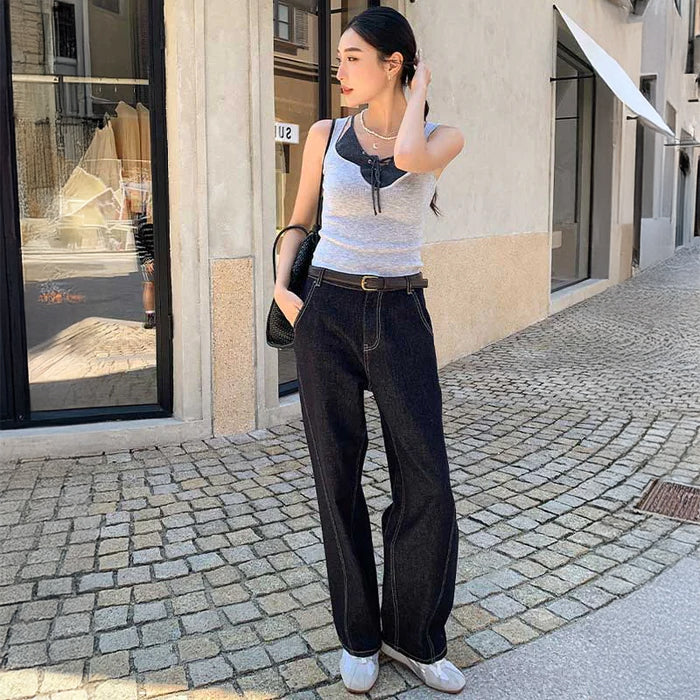 ハイウエストワイドストレートデニムパンツ