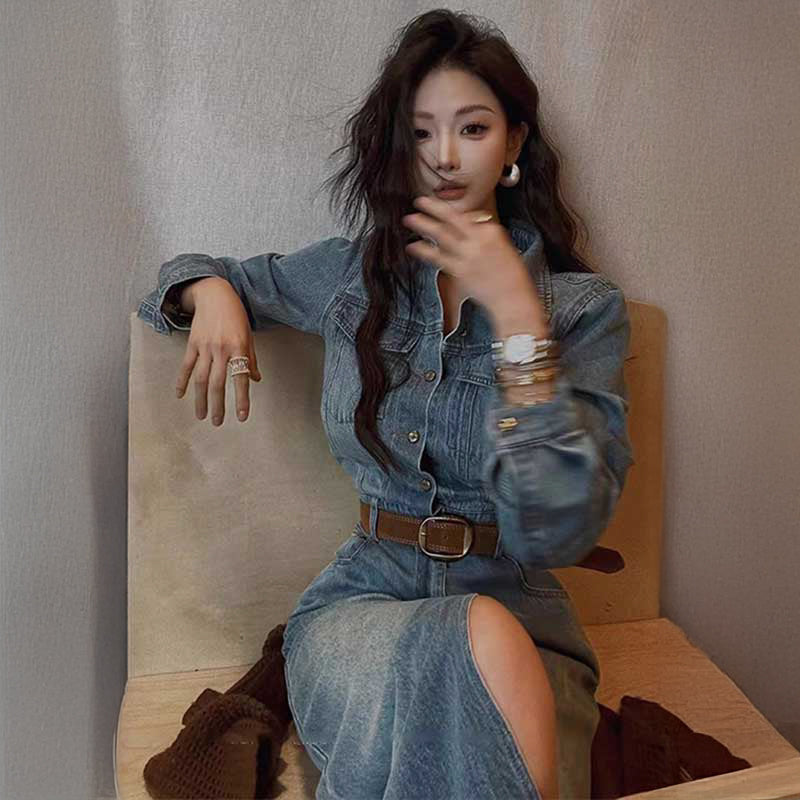 ジャンプスーツ風デニムワンピース