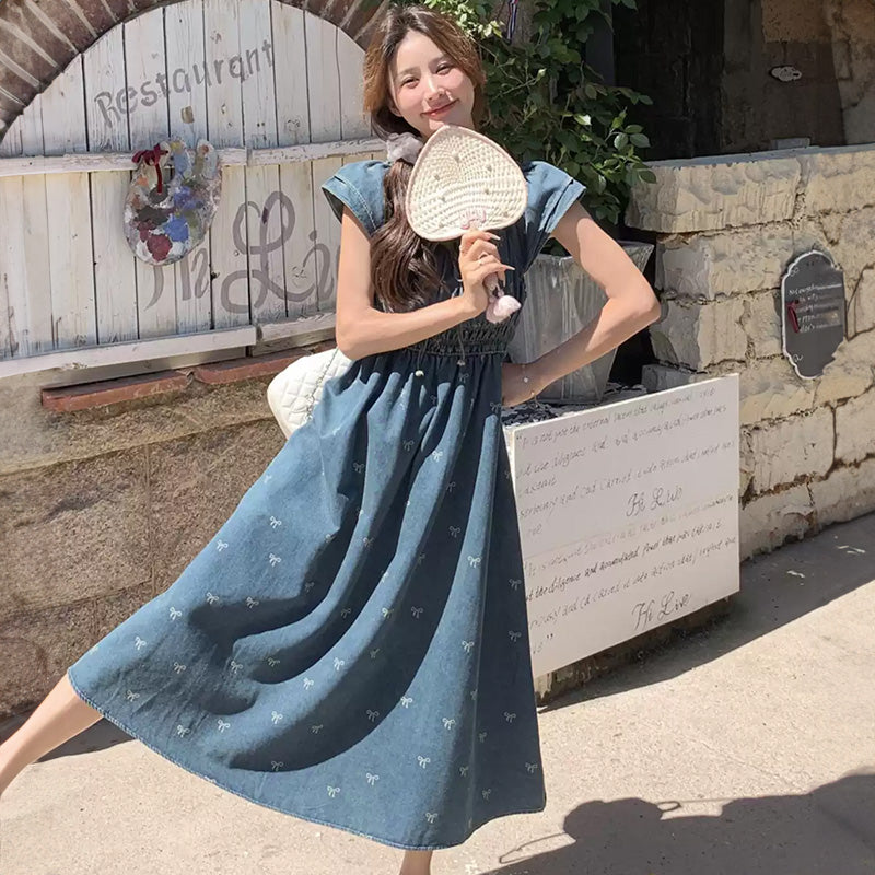 ウエストギャザーデニムワンピース