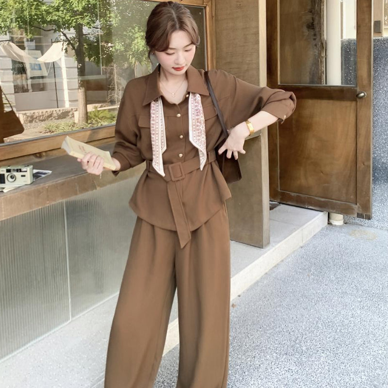 ウエストベルトシャツ×ワイドパンツセットアップ(2colors)