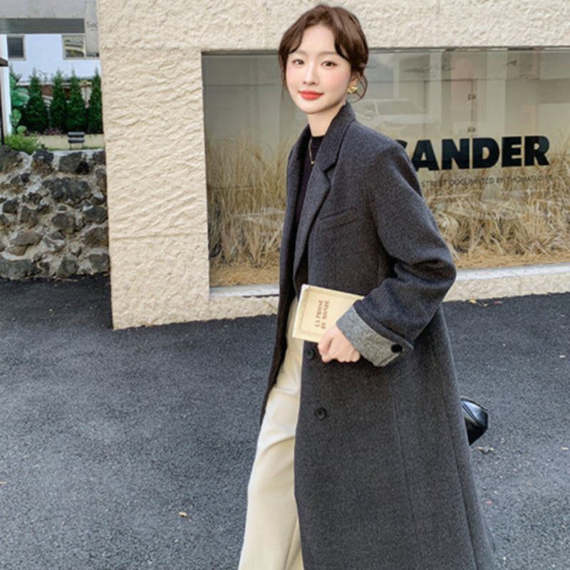 ダウンライナー付ウールブレンドロングコート（灰）秋/冬/春 寒い季節