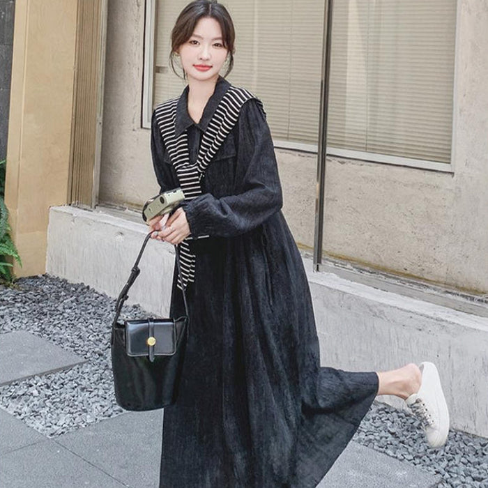 ボーターショール付きブラックデニムワンピース