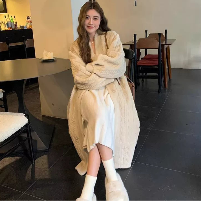 ケーブルデザインロングコート(2colors)