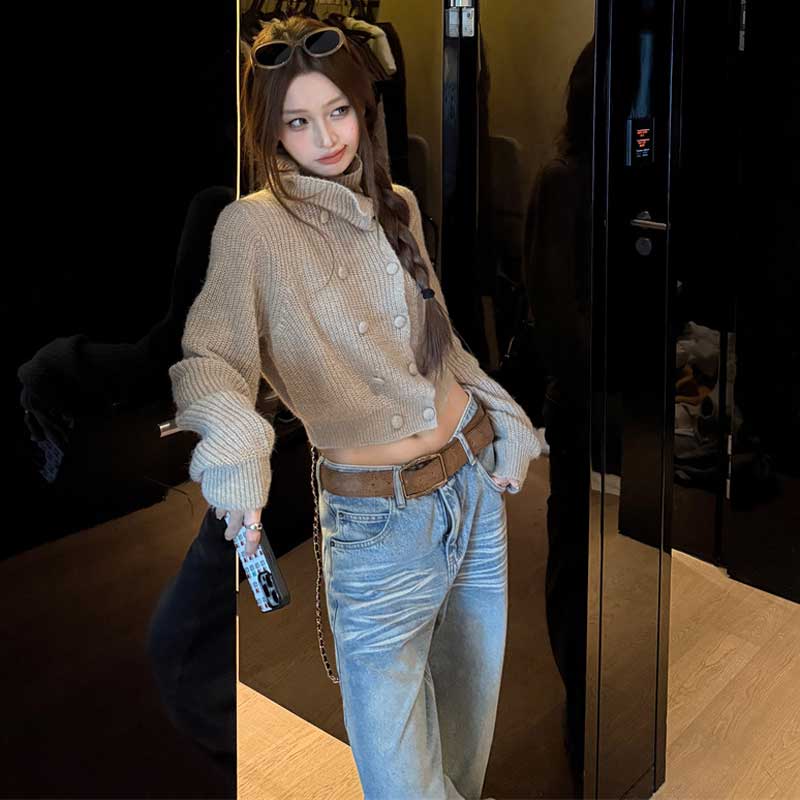 ハイネッククロップドニット