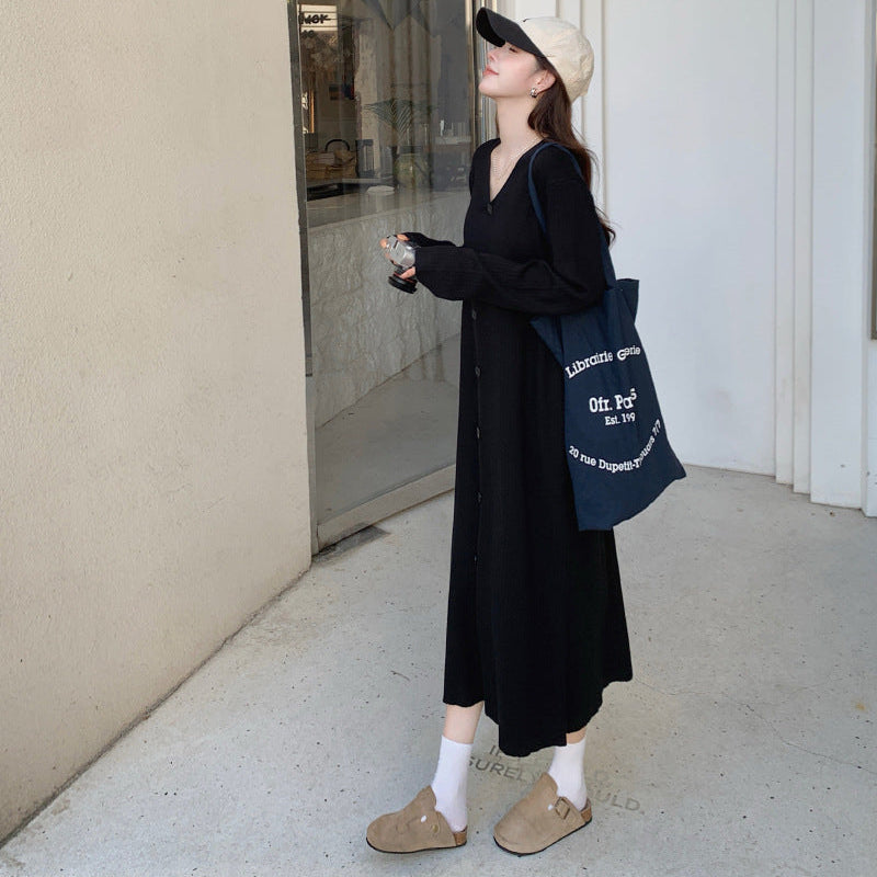 Vネックリラクシーロングニットワンピース(2colors)