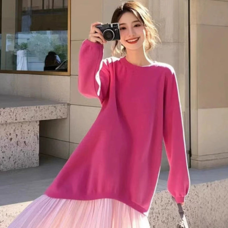 ローズスウェット切り替えプリーツワンピース