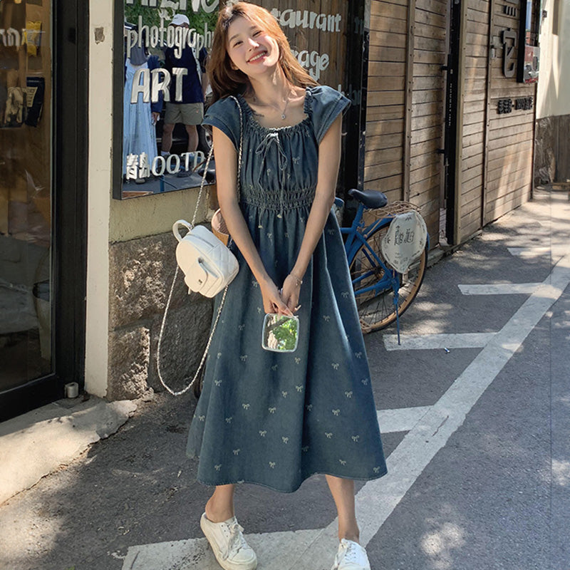 ウエストギャザーデニムワンピース