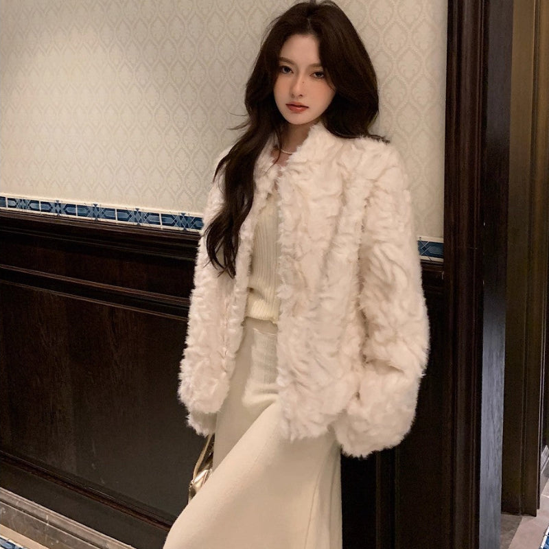 フェイクミンクスタンドカラージャケット(3colors)