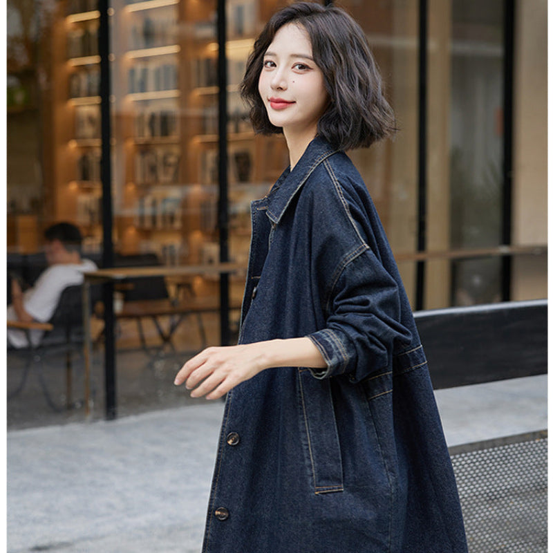 【美品】  DENIM コート ステンカラーデニムコート (青) 秋/冬/春 Sから3XLまでサイズバリエ