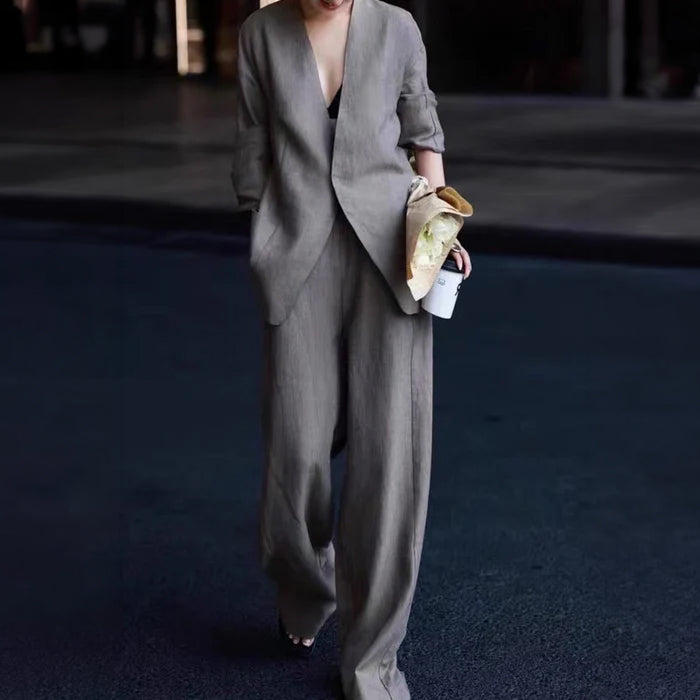 ノーカラーリネンジャケット×パンツ・スカート(2pattern)