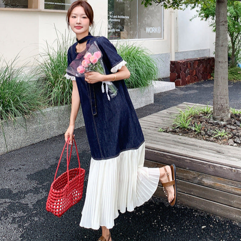 シフォン切り換えデニムワンピース
