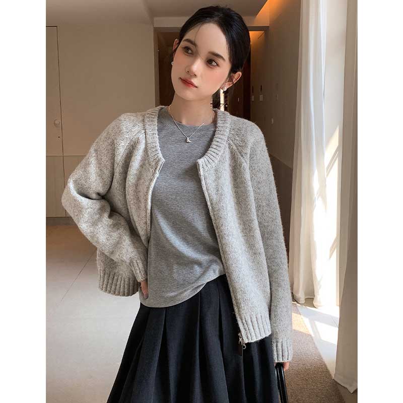 ラウンドネックニットカーディガン(4colors)