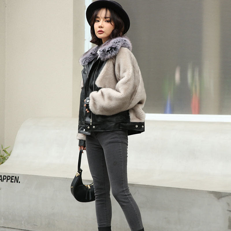 フェイクファーデザインPUジャケット