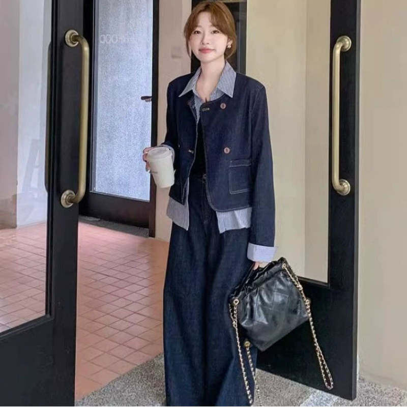 レイヤードデニムジャケット×ワイドデニムパンツセットアップ