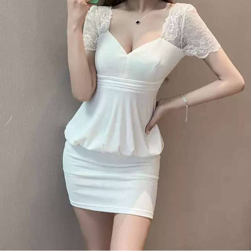 レースショルダーラメミニドレス(4colors)