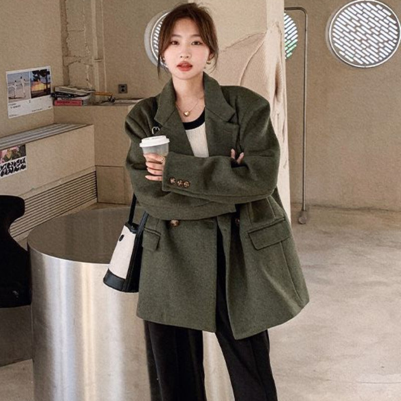 オリーブグリーンウールブレンドジャケット