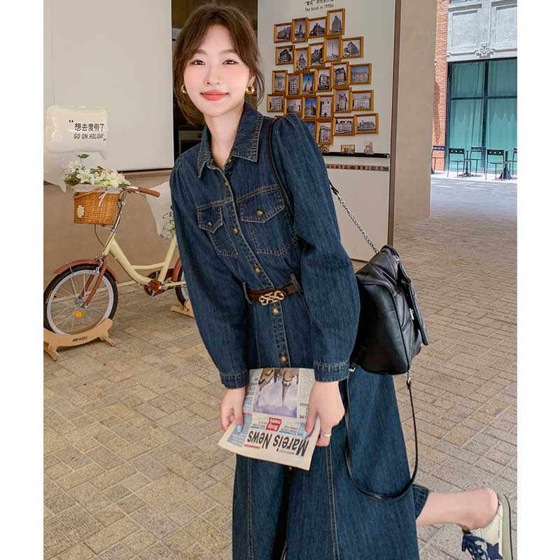 レトロ調デニムシャツワンピース