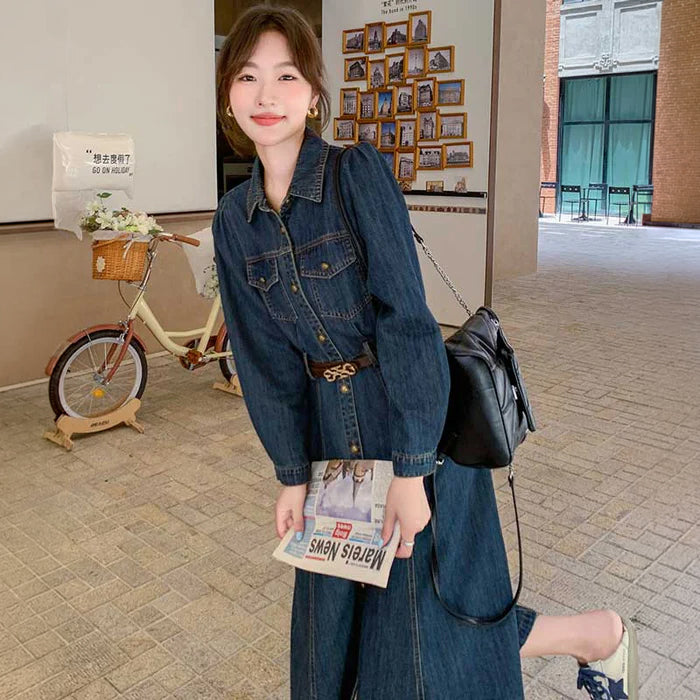 レトロ調デニムシャツワンピース