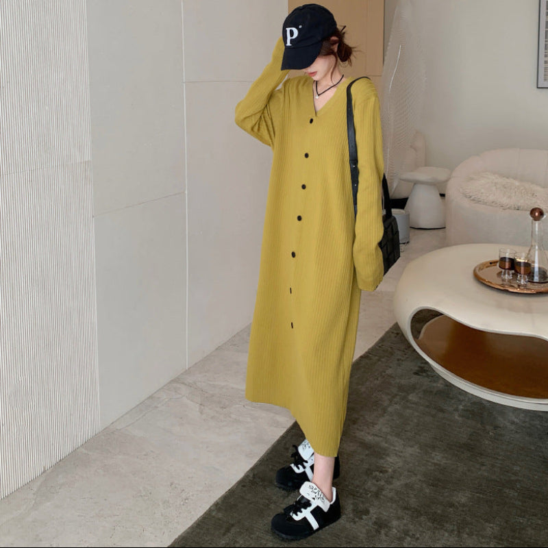 Vネックリラクシーロングニットワンピース(2colors)