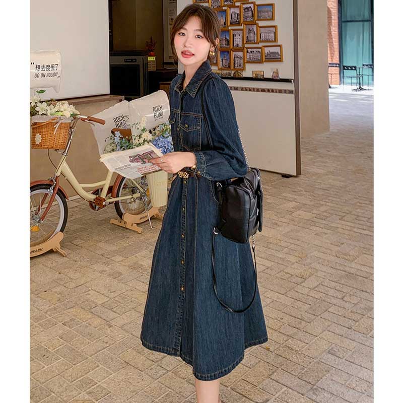 レトロ調デニムシャツワンピース