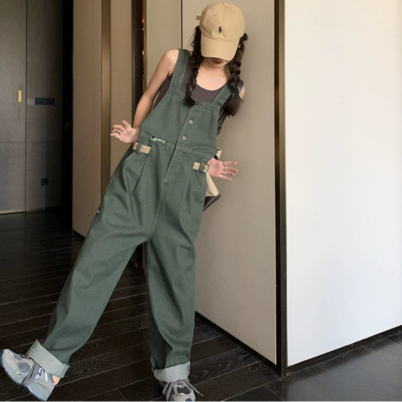 サイドベルトデニムサロペットパンツ