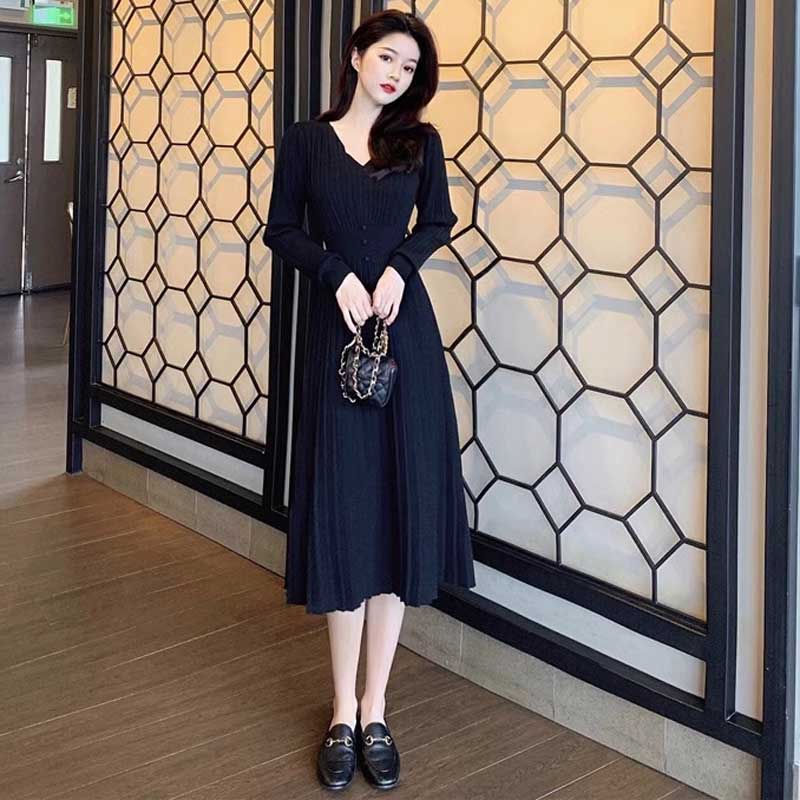 Vネックリブニットワンピース(2colors)