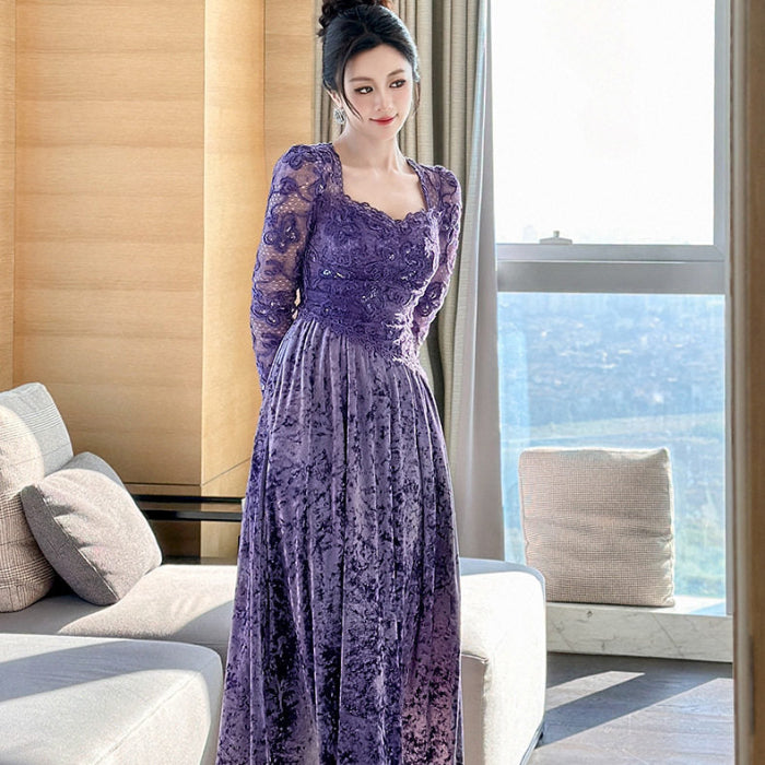 スクエアネック ベルベットドレス(2colors)