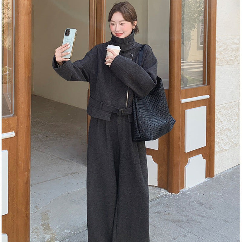 グレージャケット×ワイドパンツスーツ