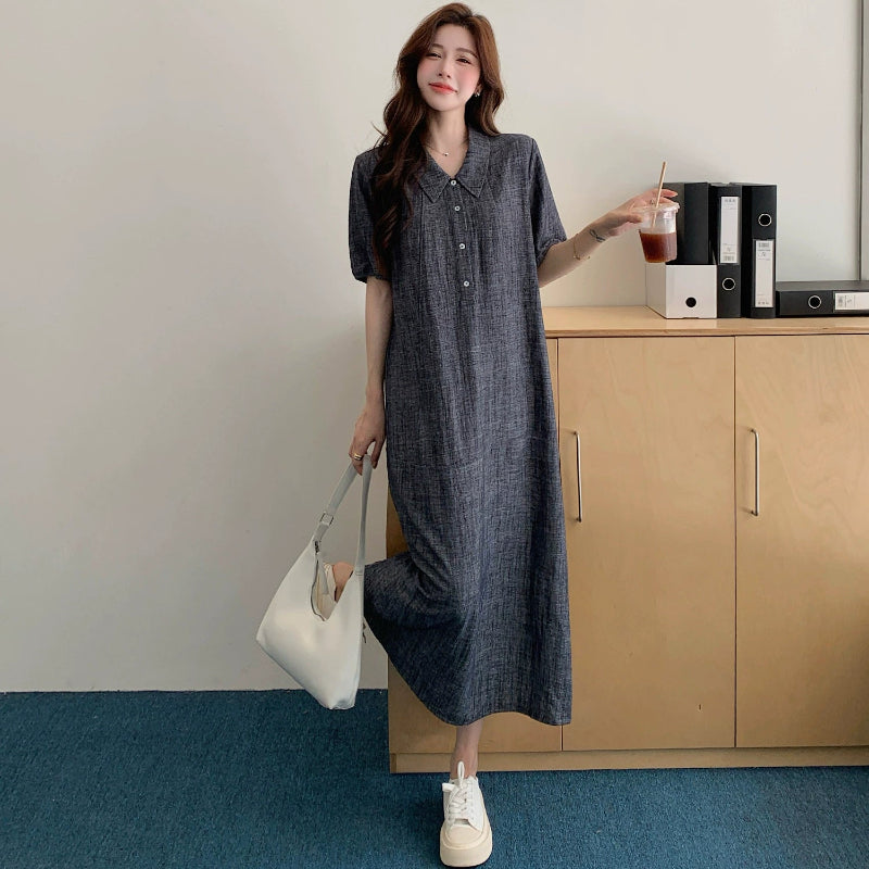 グレーハーフスリーブシャツワンピース