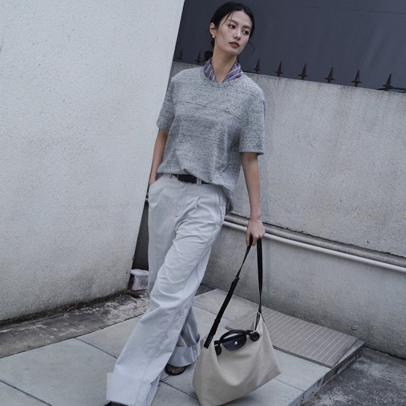 スカーフ付きカラーデザインTシャツ (3colors)