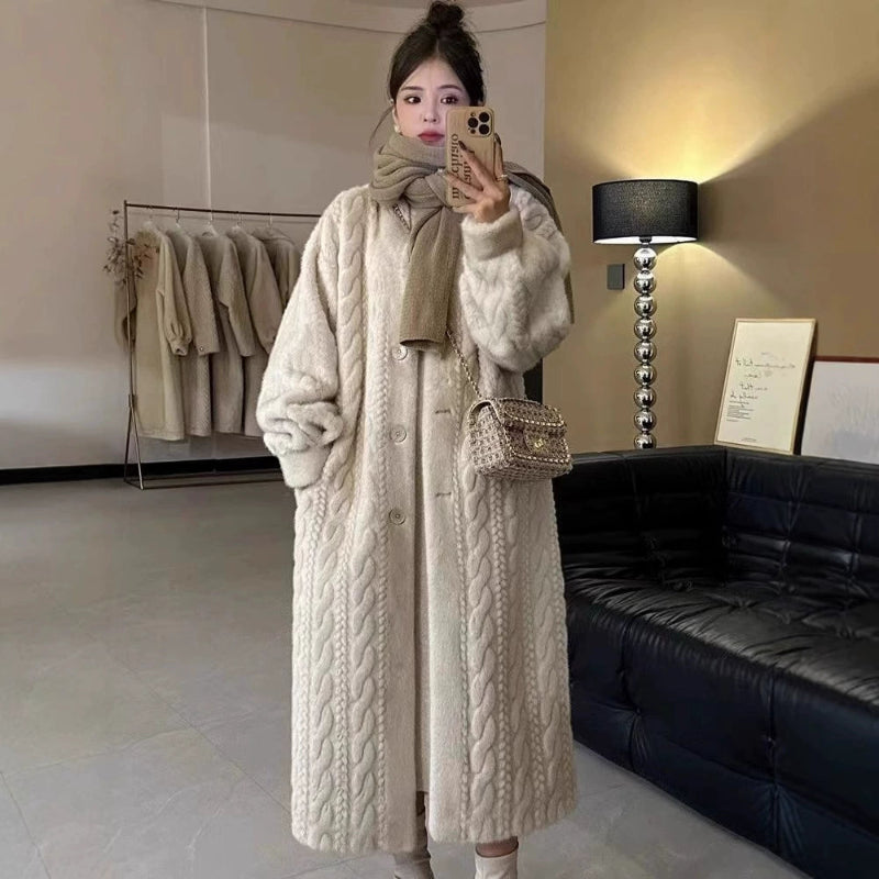 ケーブルデザインロングコート(2colors)