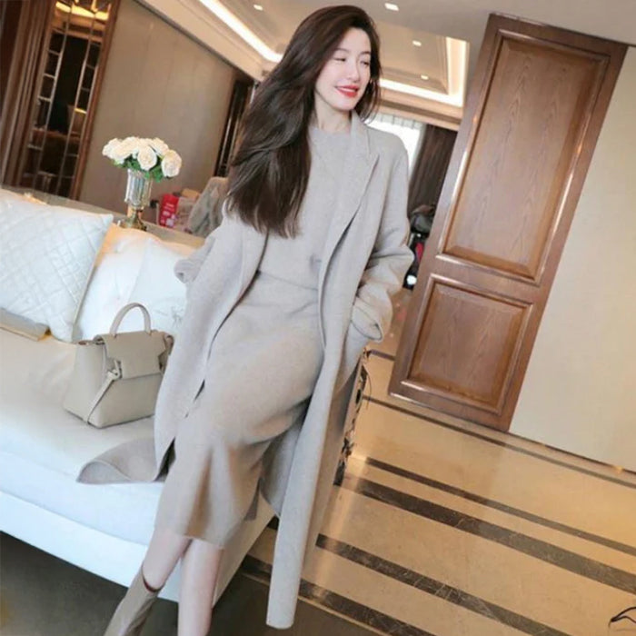 ステッチスリーブニット×スカートツーピースセット(3colors)