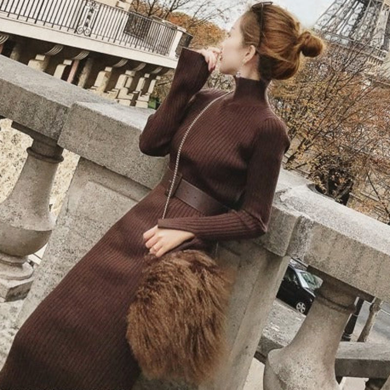 ハイネックリブニットワンピース(3colors)