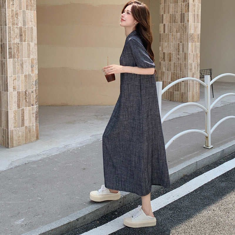 グレーハーフスリーブシャツワンピース