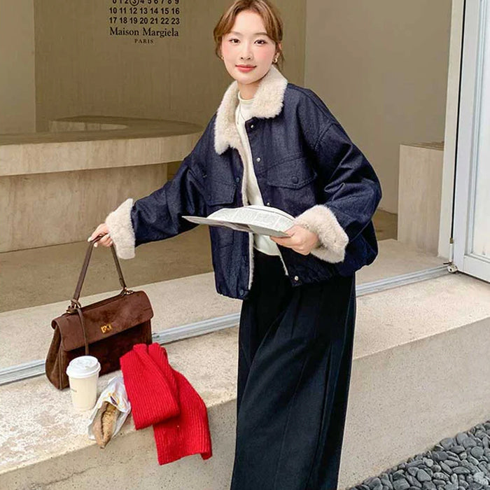 ボアカラーインディゴデニムジャケット