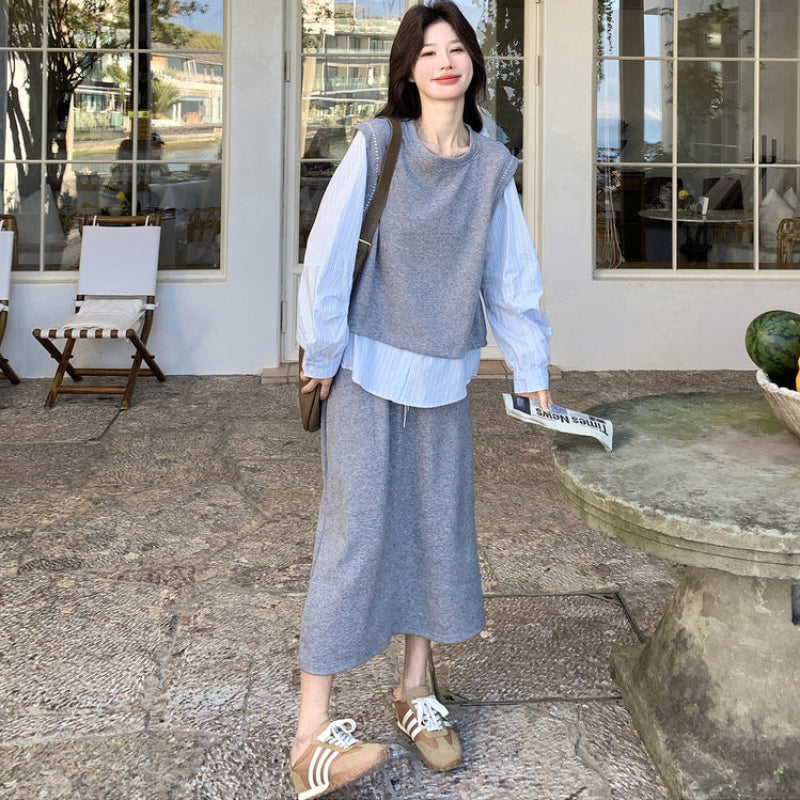 レイヤード風トップス×スカートセット