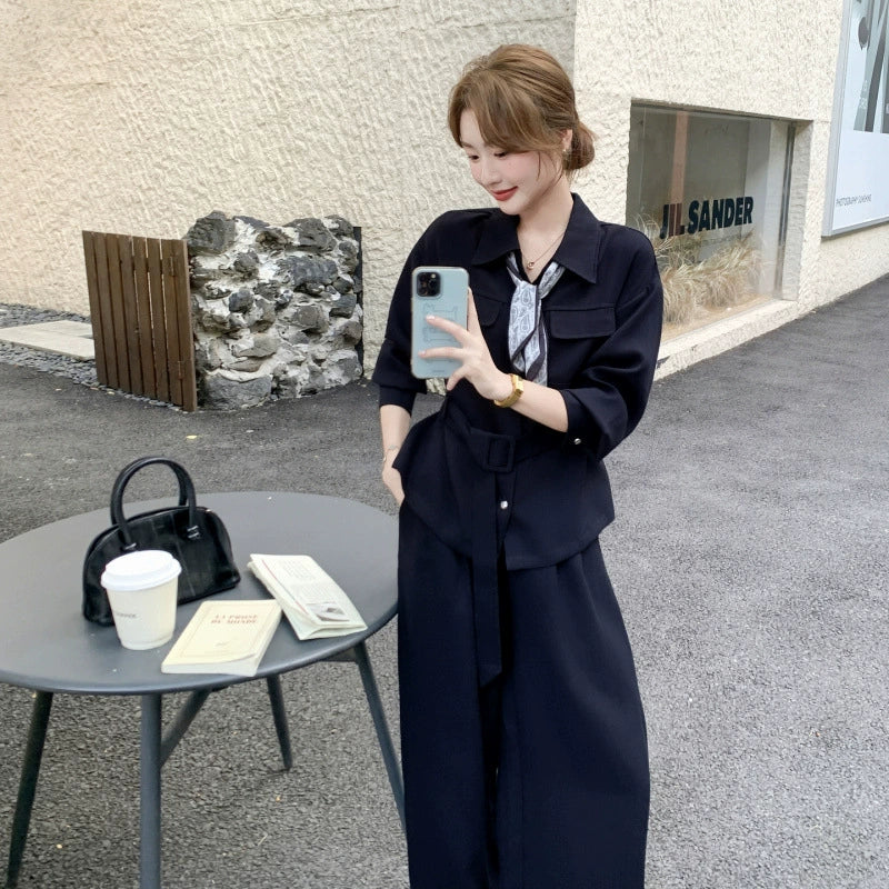 ウエストベルトシャツ×ワイドパンツセットアップ(2colors)