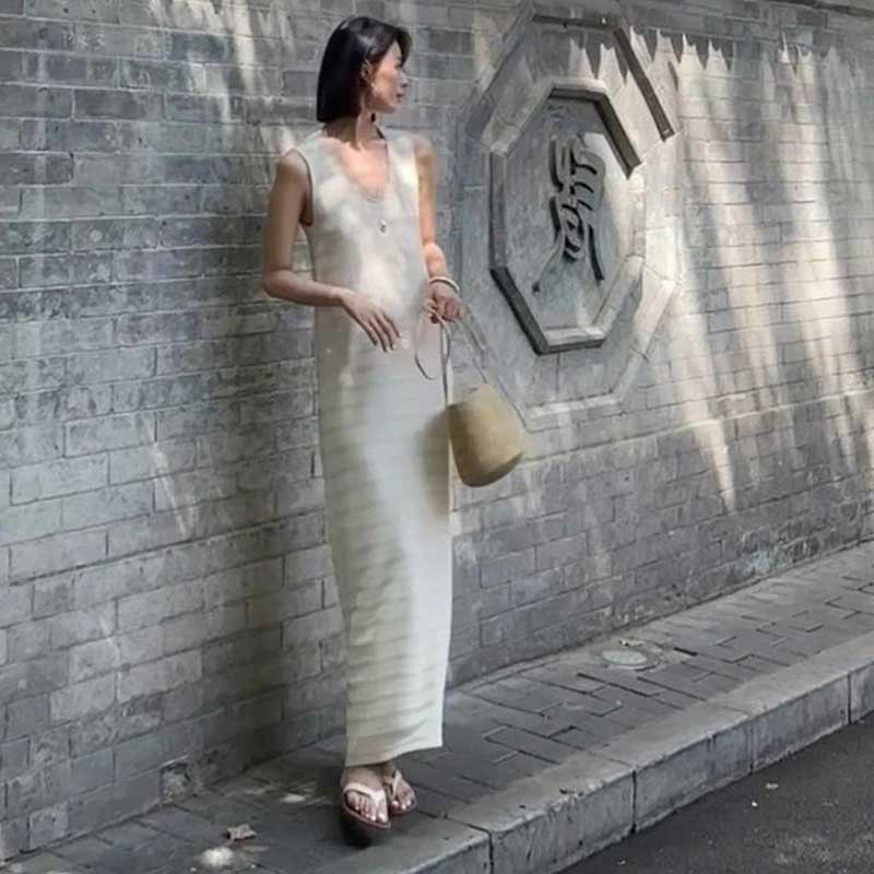 ノースリーブボーダーワンピース