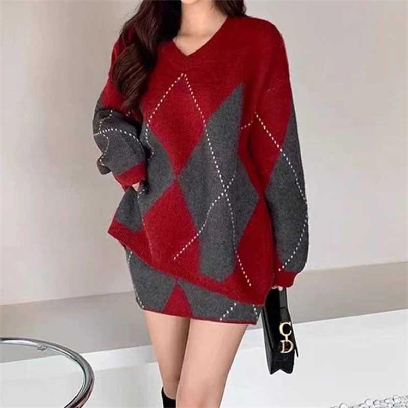 アーガイル柄ニットセットアップ(2colors)