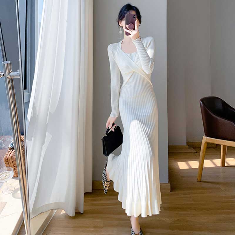 ツイストリブニットワンピース(4colors)