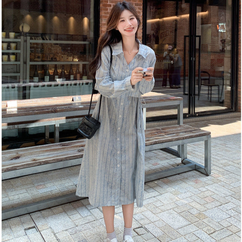 サイドドロストストライプシャツワンピース