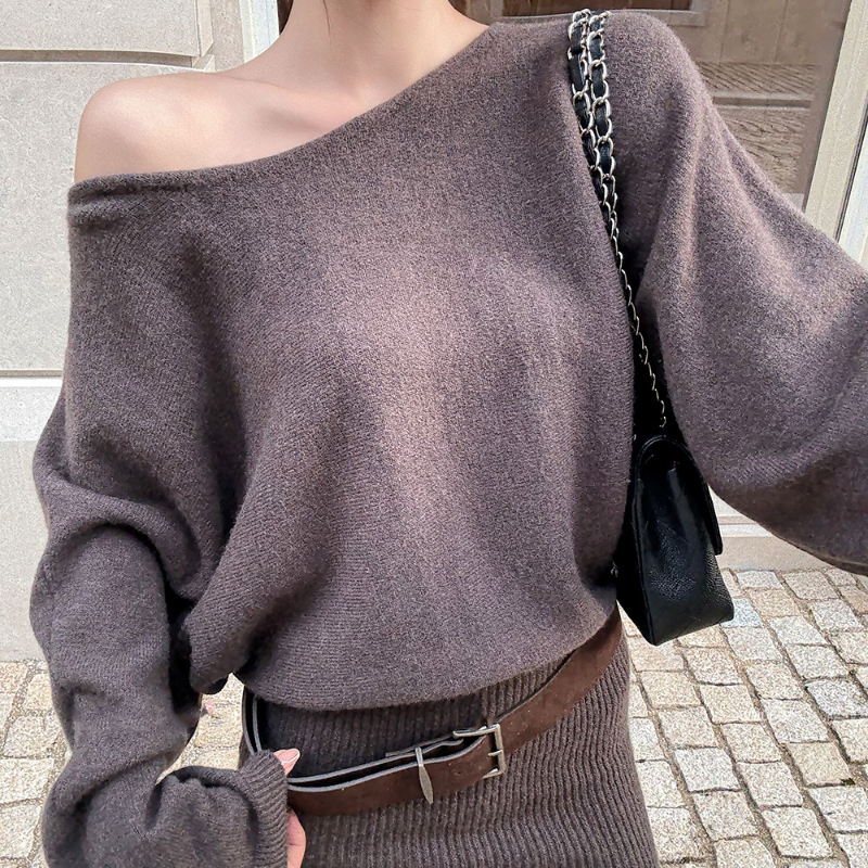 ワンショルダードルマンニットミニワンピース(3colors)