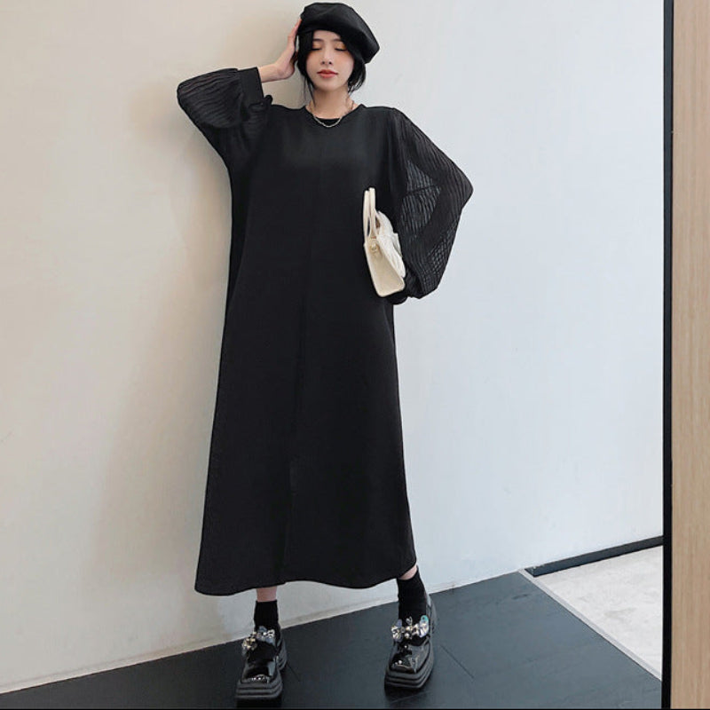 シフォンロングスリーブブラックワンピース